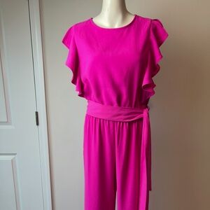 Lilly Pultizer Hot Pink Flutter Sleeve Belted Jumpsuit Barbiecore Bougainvillea